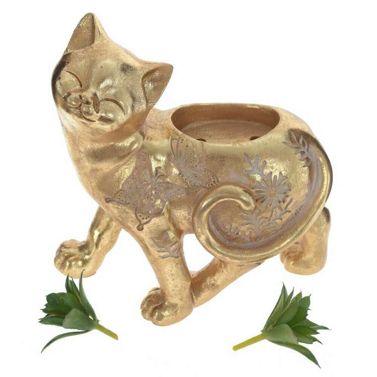 Фигура декоративная Кошка золотого цвета