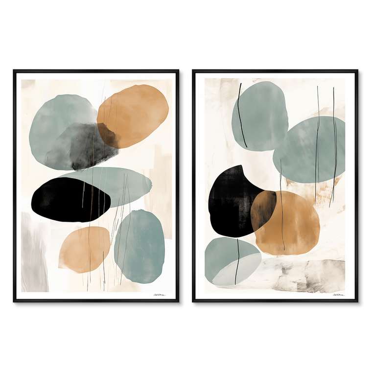 Набор из двух репродукций картин Shapes in pastel colors, 2024г.