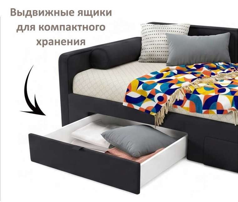 Мягкая кровать Эмили 90х200 черного цвета без подъемного механизма