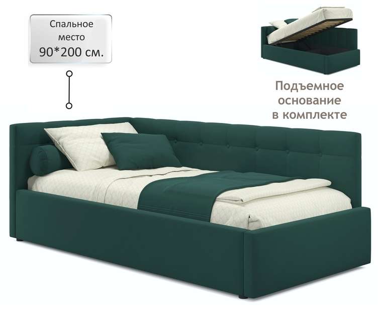 Кровать-тахта Bonna 90х200 изумрудного цвета с подъемным механизмом