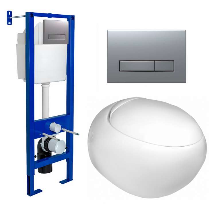 Комплект 3 в 1 инсталляция Berges Atom Line 410 + Подвесной унитаз WeltWasser Jeckenbach + кнопка хром матовая