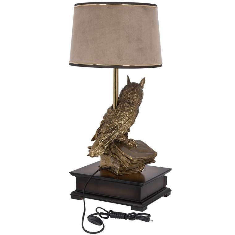Настольная лампа с бюро Ученый Филин цвета капучино на бронзовом основании
