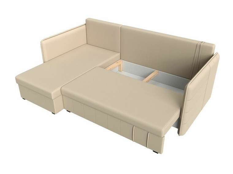 Угловой диван-кровать Слим бежевого цвета (экокожа) левый угол