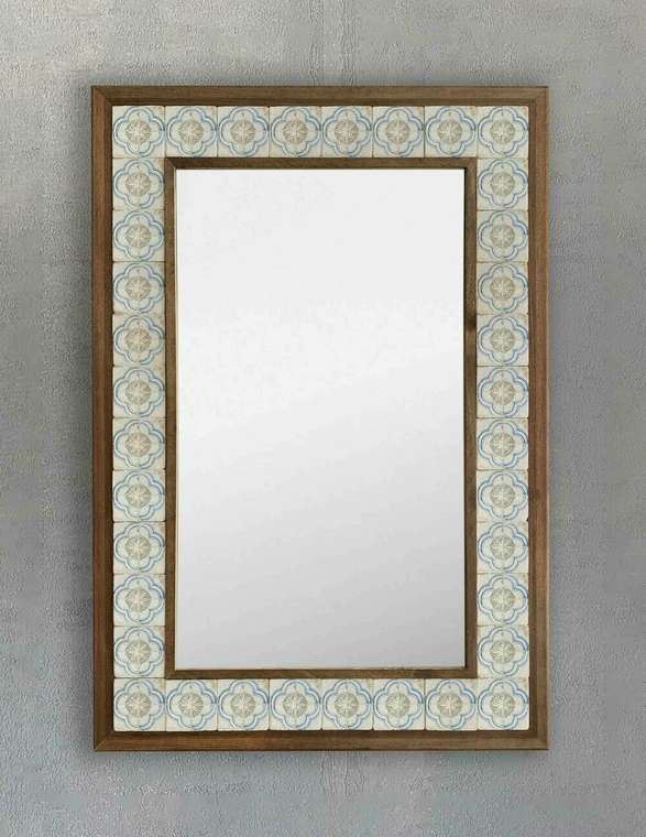 Настенное зеркало с каменной мозаикой 43x63 коричнево-бежевого цвета