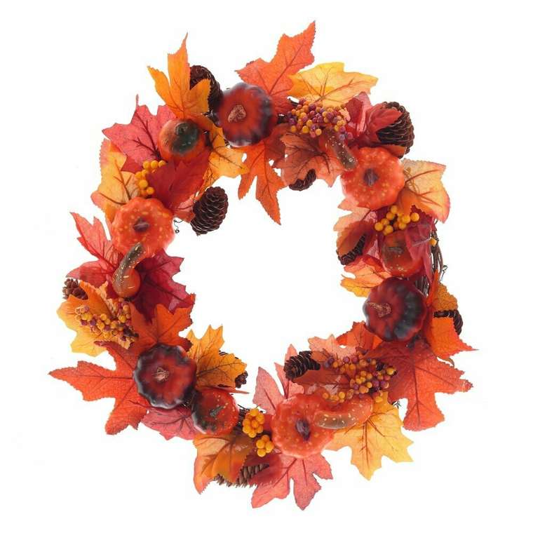 Декоративный венок Осень оранжевого цвета