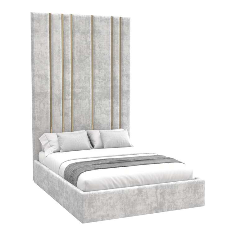 Кровать Jessi 160х200 светло-серого цвета с золотыми молдингами и подъемным механизмом 