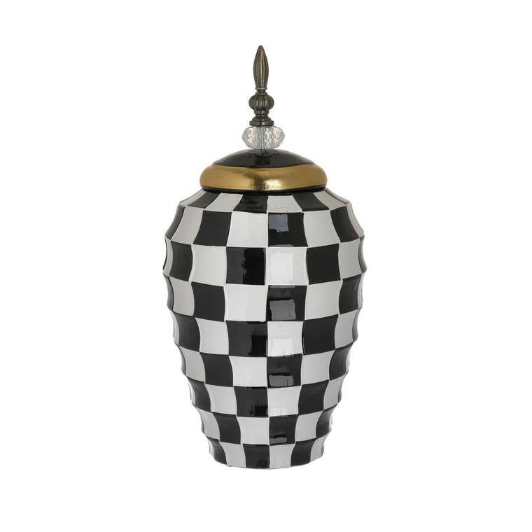 Керамическая ваза черно-белого цвета с крышкой