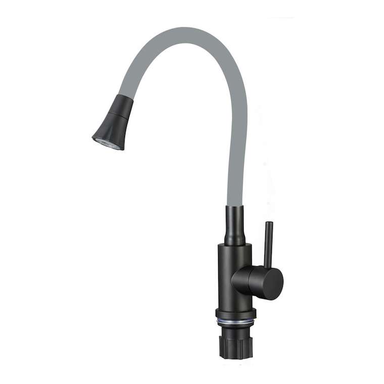 Смеситель для кухни с гибким изливом и режимом душ Fmark FS8299H-04, черный/серый