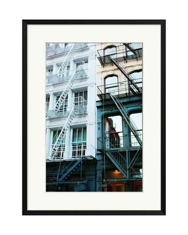 Интерьерный постер Fire Escapes 60х90 голубого цвета