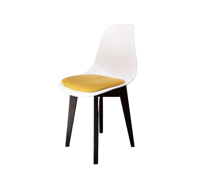 Стул Сашш бело-горчичного цвета с черными ножками