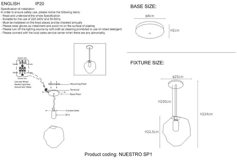 Подвесной светильник NUESTRO SP1 CHROME/SMOKE (стекло, цвет дымчатый)