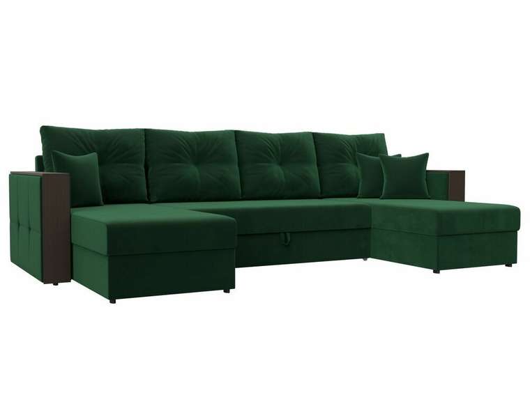Угловой диван-кровать Валенсия П-образный зеленого цвета