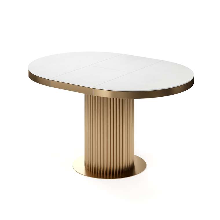 Раздвижной обеденный стол Меб L бело-золотого цвета
