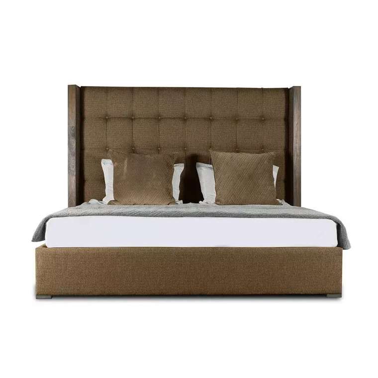 Кровать Berkley Winged Box Tufted Wood 160x200 коричневого цвета