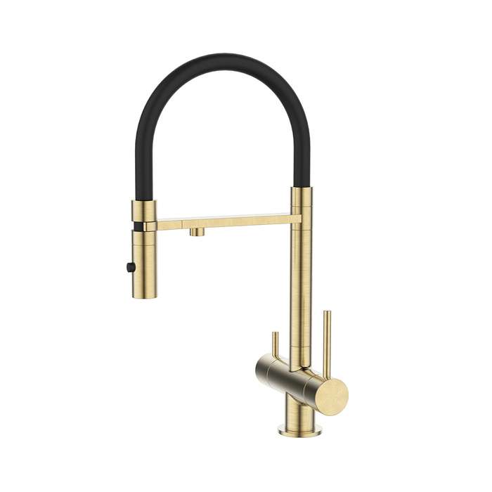 Смеситель для кухни IDDIS Ace с фильтром и гибким изливом черно-золотого цвета