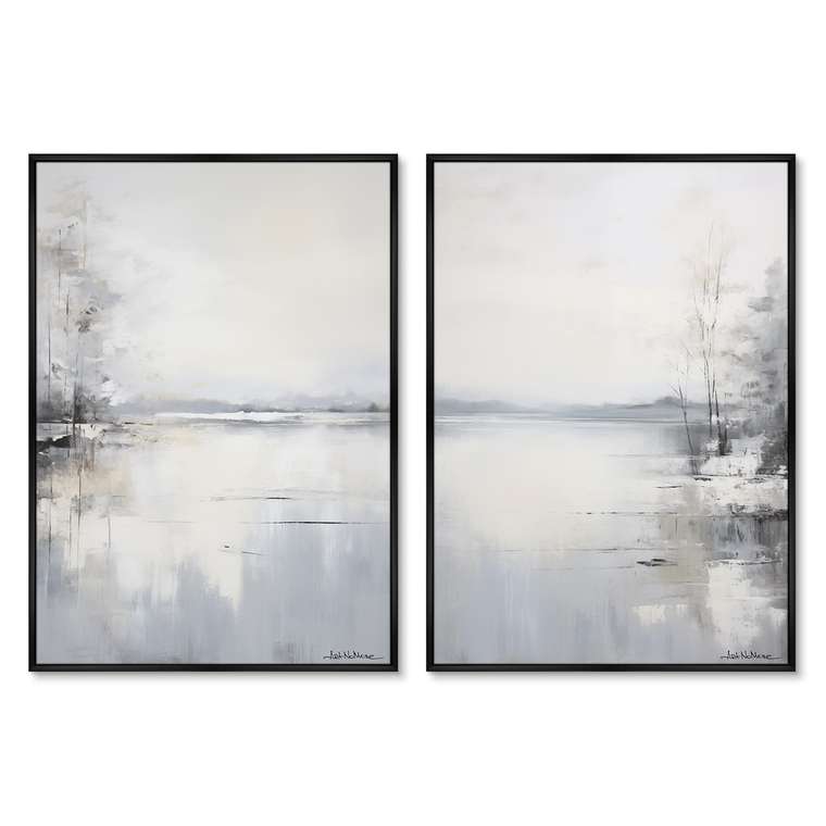 Набор из двух репродукций картин Landscape collection, Winter lake, 2024г.