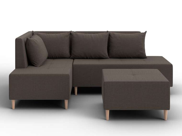 Угловой модульный диван с пуфом Лига-126 коричневого цвета левый