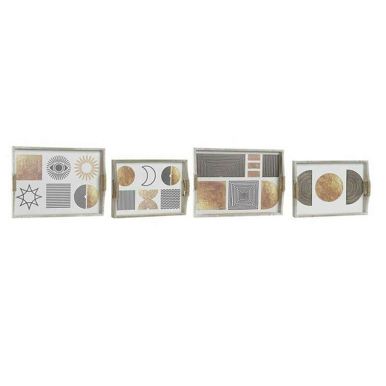 Набор подносов Корзина Белый Чёрный Позолоченный Деревянный MDF 40 x 30 x 6 cm (2 штук) (12 штук)