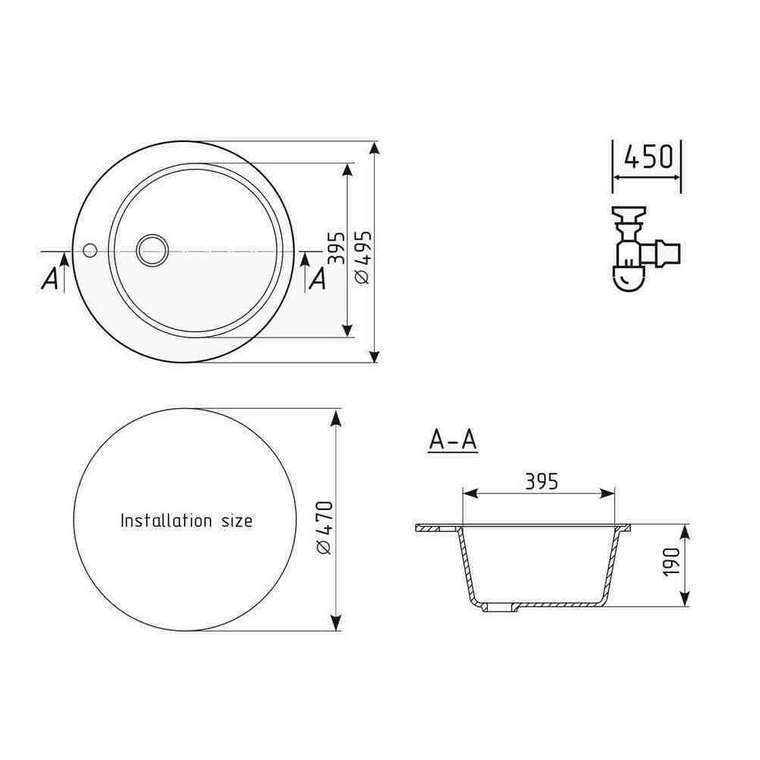 Кухонная мойка круглая Ulgran U-405-343 49.5 см антрацитового цвета