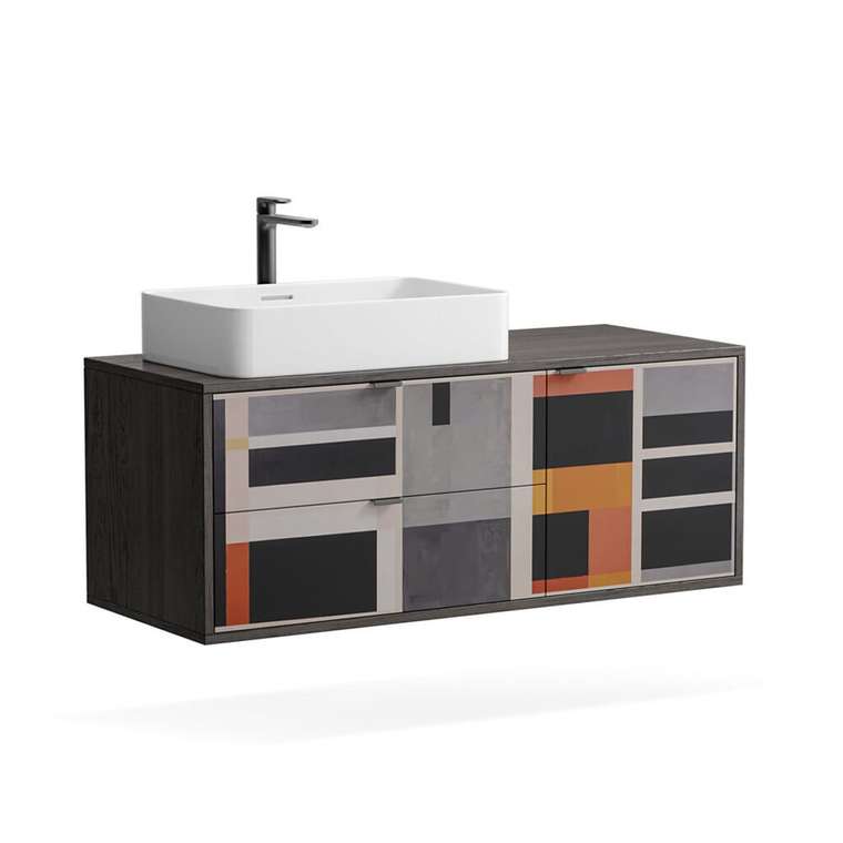 Тумба для ванной Private WPR 88 темно-коричневого цвета с принтом подвесная