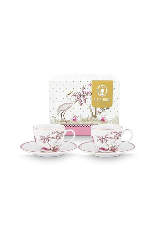 Набор из двух чашек для эспрессо с блюдцами Jolie Dots Gold Pink белого цвета