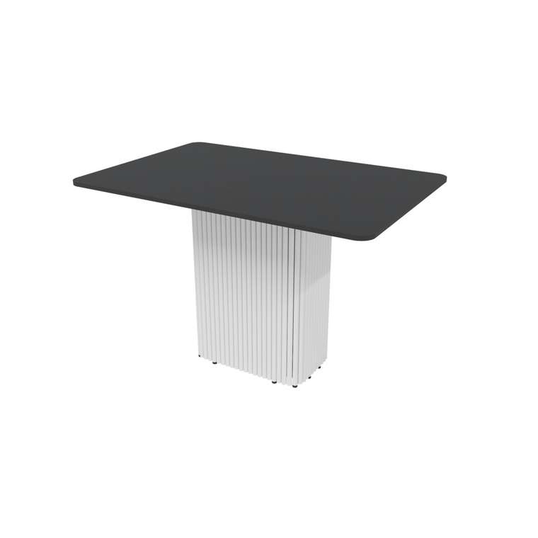 Раздвижной обеденный стол прямоугольный Trubis R Max 140 с металлическим белым подстольем и чёрной столешницей
