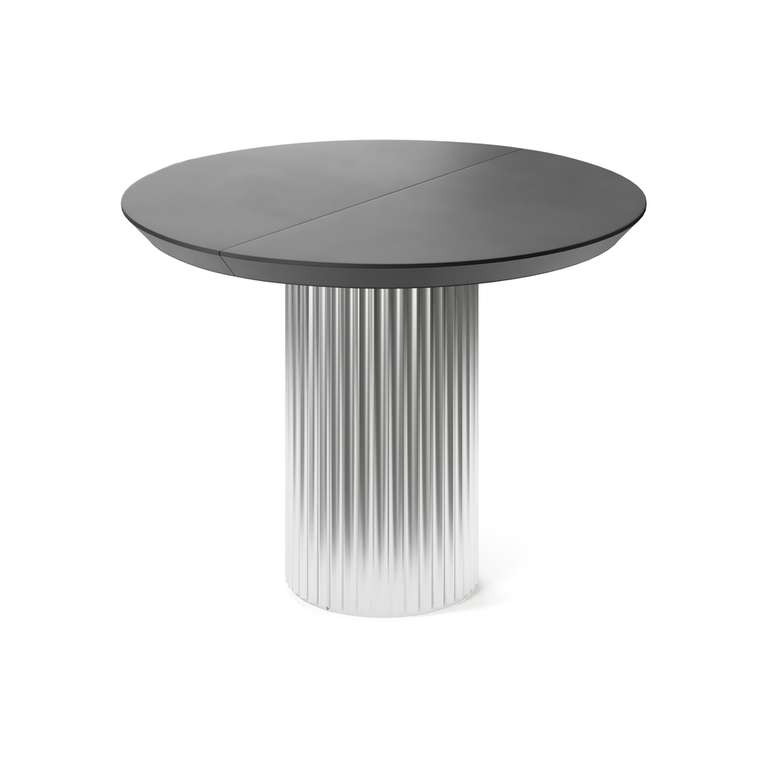 Раздвижной обеденный стол Нави на серебряном основании с черной столешницей