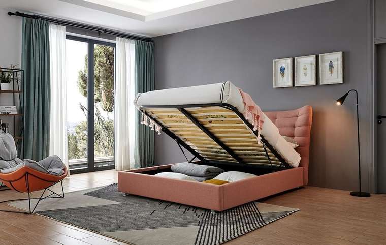 Кровать Venezia 180х200 кораллового цвета с подъемным механизмом