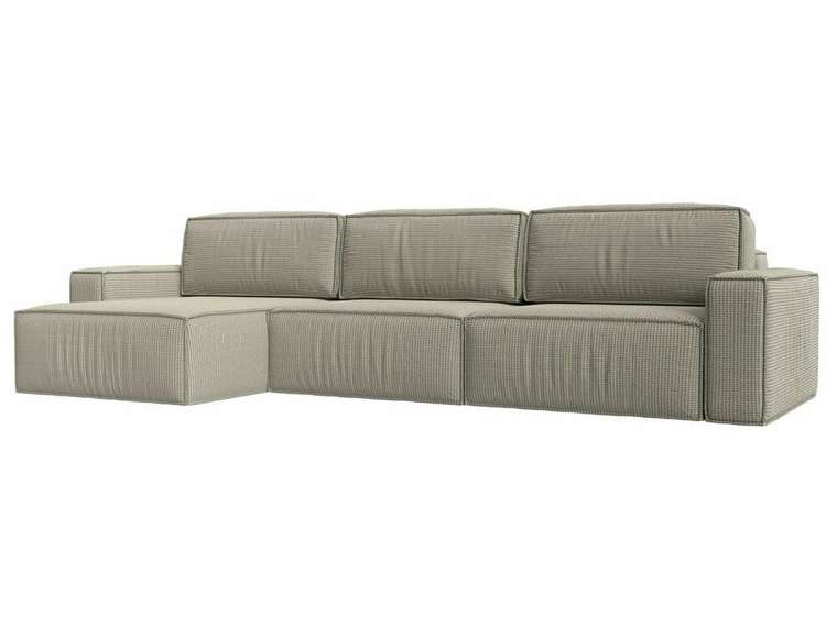 Угловой диван-кровать Прага Классик лонг бежево-серого цвета левый угол