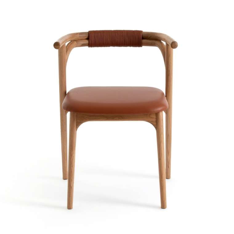 Кресло для столовой из дуба и кожи Fermyo коричневого цвета