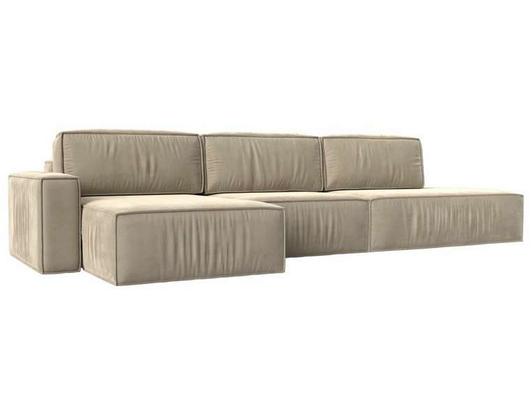 Угловой диван-кровать Прага модерн лонг бежевого цвета левый угол