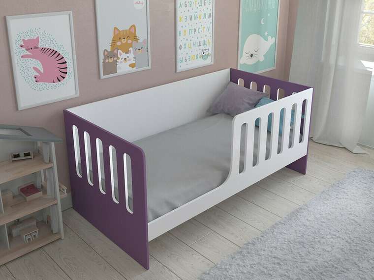 Кроватка Астра 12 80x160 бело-фиолетового цвета 