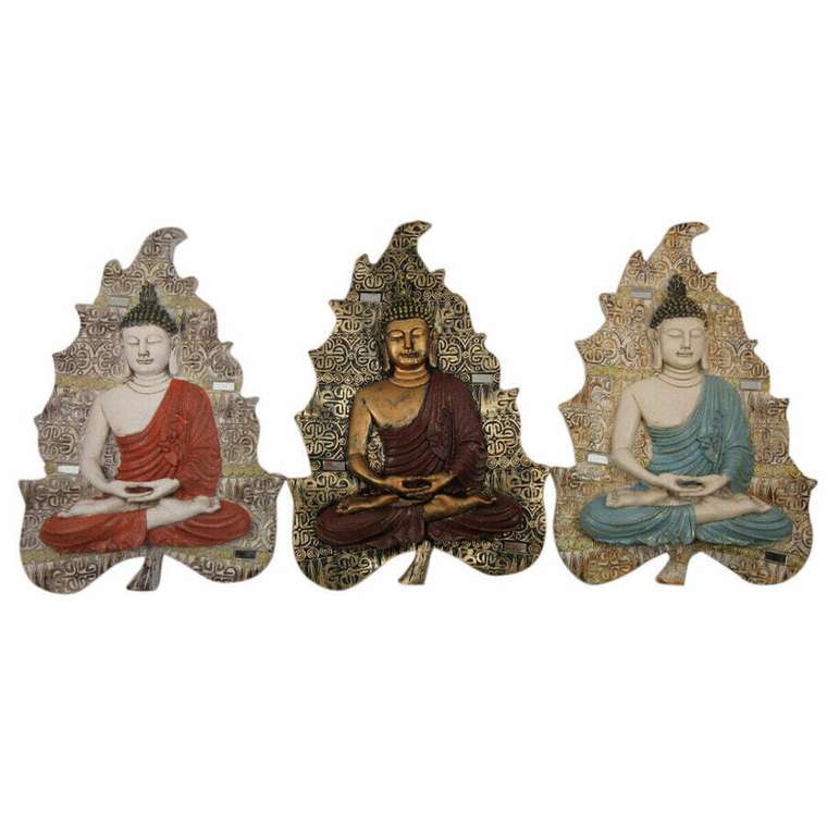 Настенный декор DKD Home Decor Синий Красный Позолоченный Будда Восточный 19 x 3,1 x 26,5 cm (3 Предметы)