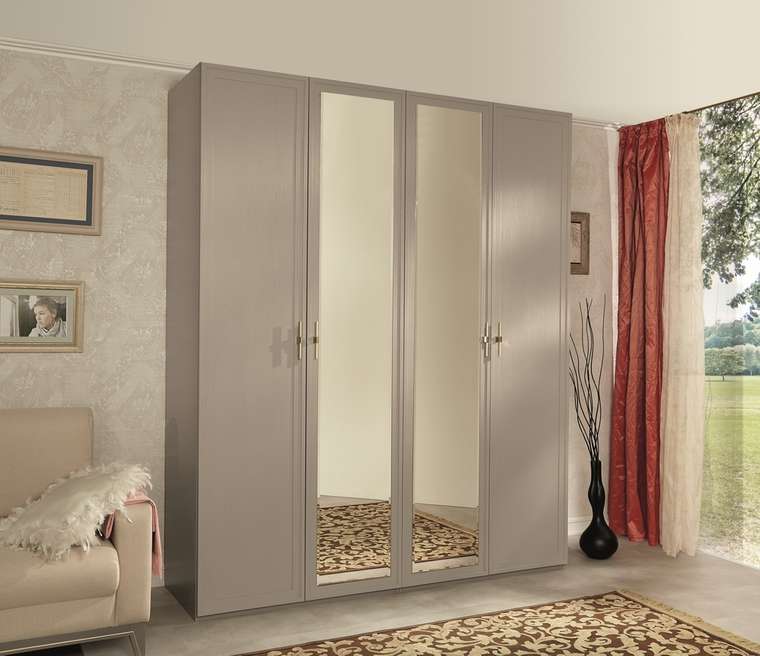 Шкаф для одежды четырехдверный с зеркалами Palmari серо-бежевого цвета