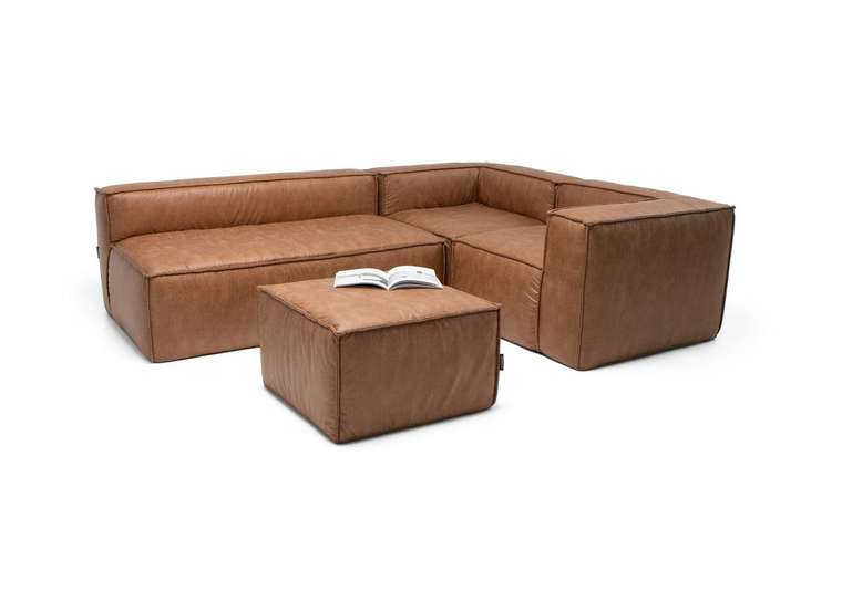 Угловой модульный диван с пуфом Комби светло-коричневого цвета