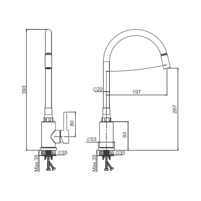 Смеситель для кухни с гибким изливом BELZ B73809-1, сатин