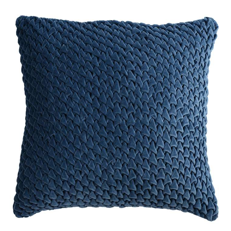 Подушка декоративная стеганая Essential из хлопкового бархата темно-синего цвета  
