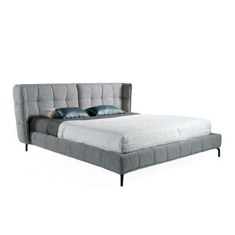 Кровать с мягким изголовьем серого цвета 200x220