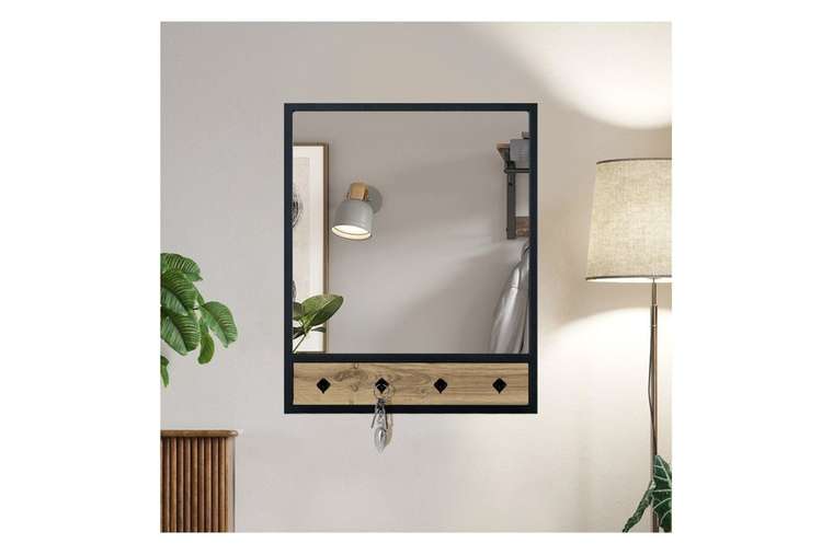 Настенное зеркало с крючками Велингтон 60х72 цвета Дуб горный