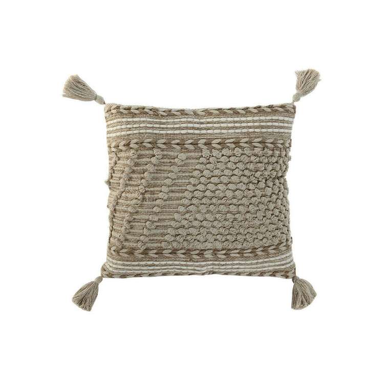 Декоративная подушка Boho 45x45 из хлопка и джута бежевого цвета с кисточками