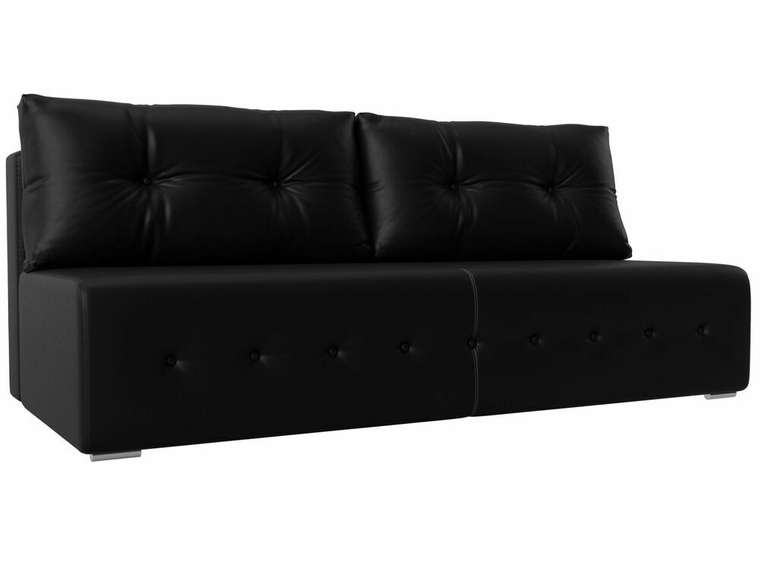 Прямой диван-кровать Лондон черного цвета (экокожа)