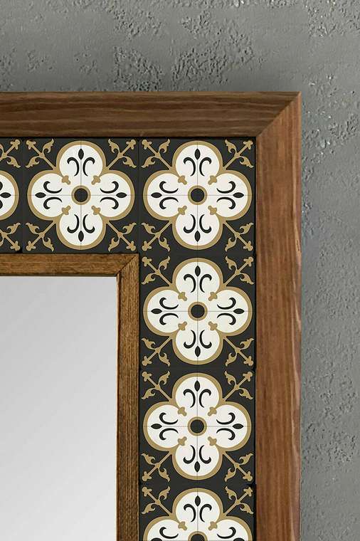 Настенное зеркало 33x33 с каменной мозаикой черно-белого цвета