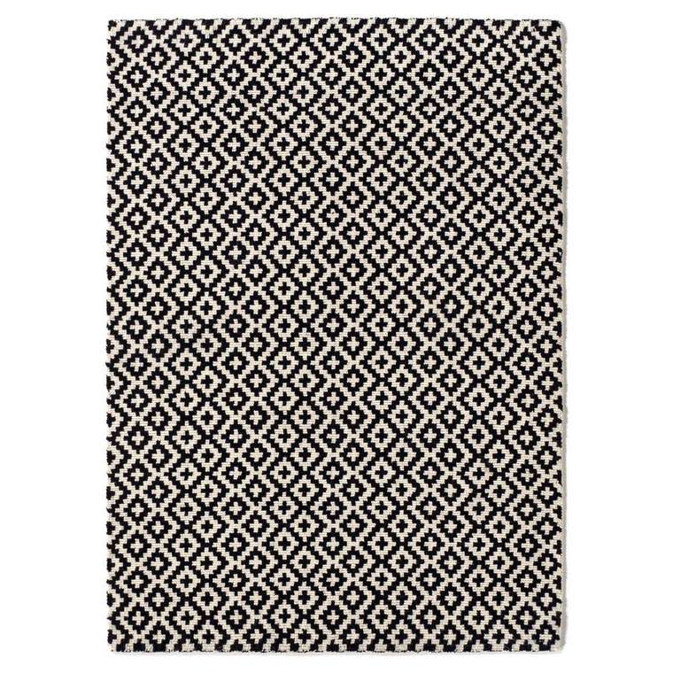 Ковер Nevio шерстяной ворсистый черно-белого цвета 120x170