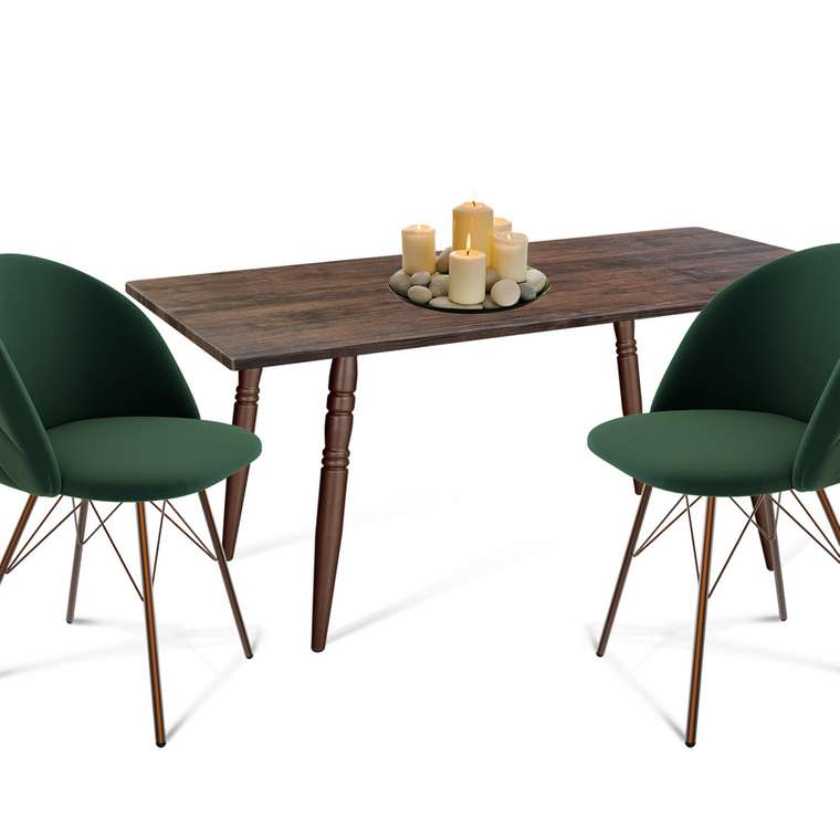 Стол со стульями коричнево-зеленого цвета