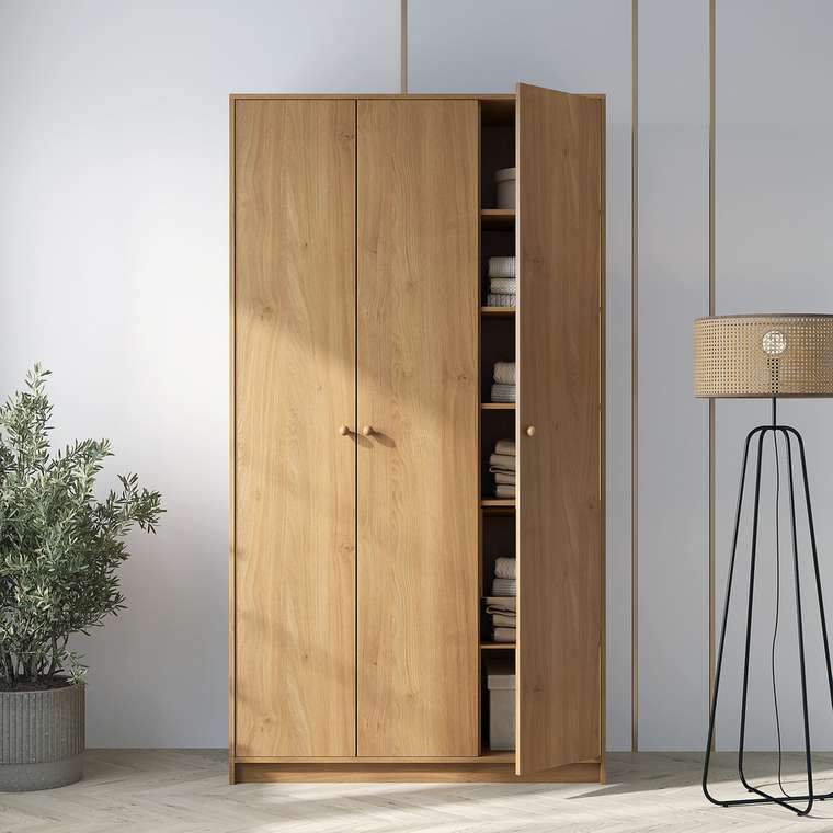 Распашной шкаф Wood бежевого цвета