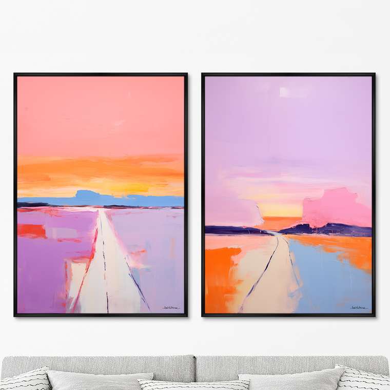 Набор из двух репродукций картин Landscape collection, Purple and pink, 2024г.