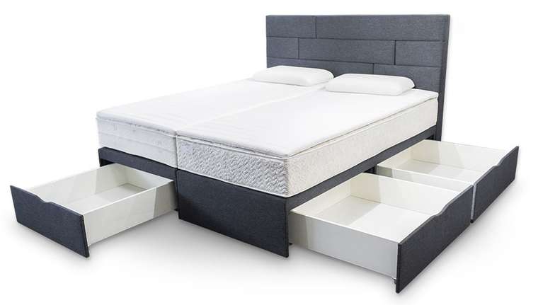 Кровать Домино серого цвета с тремя ящиками 180х200