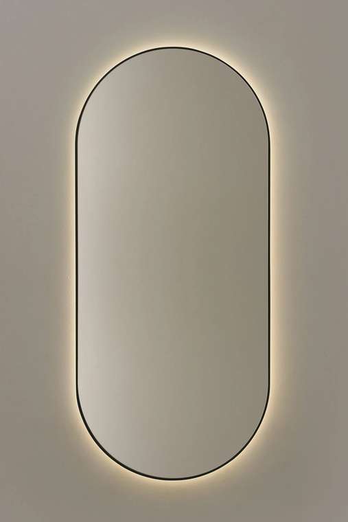 Овальное настенное зеркало Banska с подсветкой в светло-серой раме