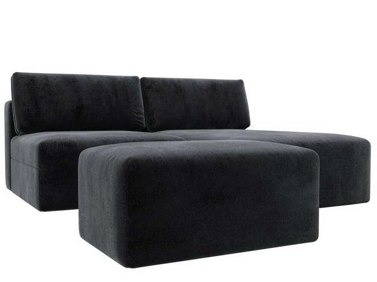 Угловой модульный диван-кровать с пуфом Лигa-060 в обивке из велюра темно-серого цвета