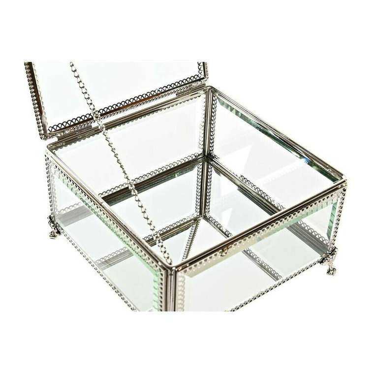 Шкатулка Стеклянный Металл 16 x 16 x 10 cm Серебристый Прозрачный